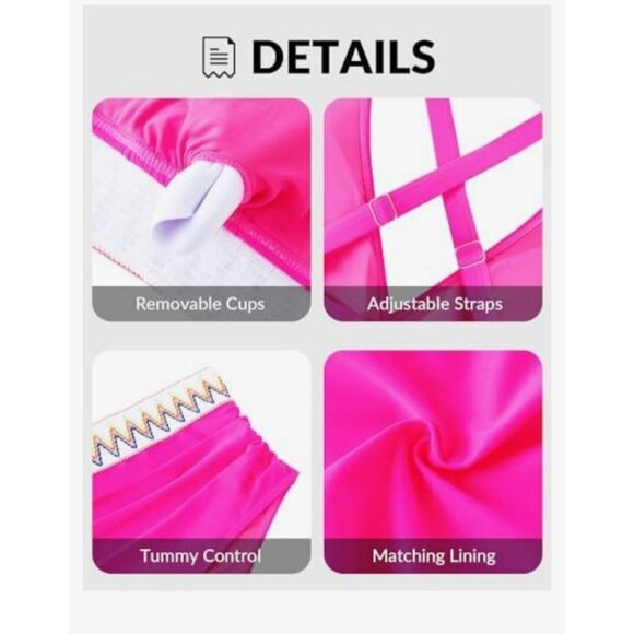 Yonique Womens Plus Size 16W Two-Piece Bikini High-Waisted Swimsuit Zigzag Sexy - Picture 4 of 11